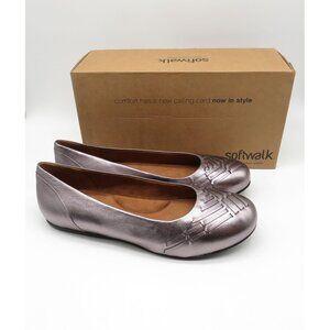 Softwalk Sonoma Weave Pewter Metal Flats 11M Leather Women's NEW $115